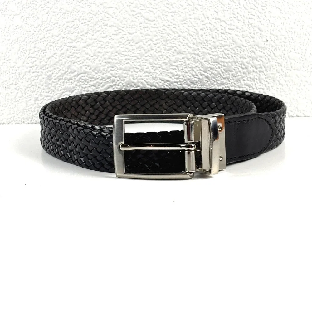 Perry Ellis Braided Belt‎ Mens Size 30-32 Black Woven Leather Business Preppy